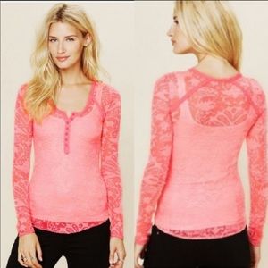 Free People Intimate Henley Top in Neon Pink